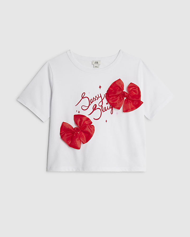 Girls White Sassy Sleigh T-Shirt