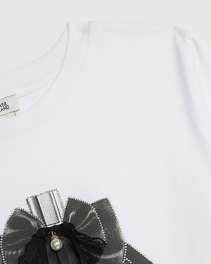 Girls White Embellished Perfume T-Shirt