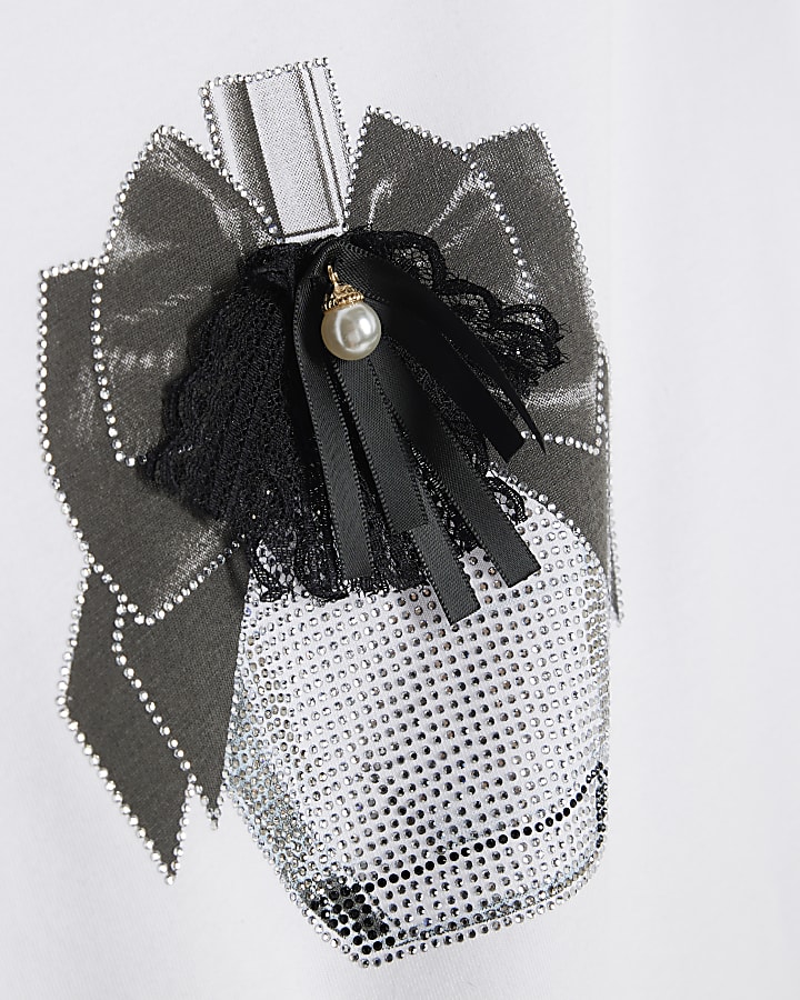 Girls White Embellished Perfume T-Shirt