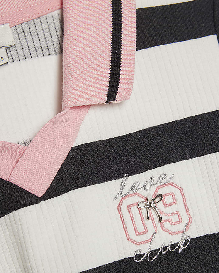 Girls Black Stripe Polo Dress