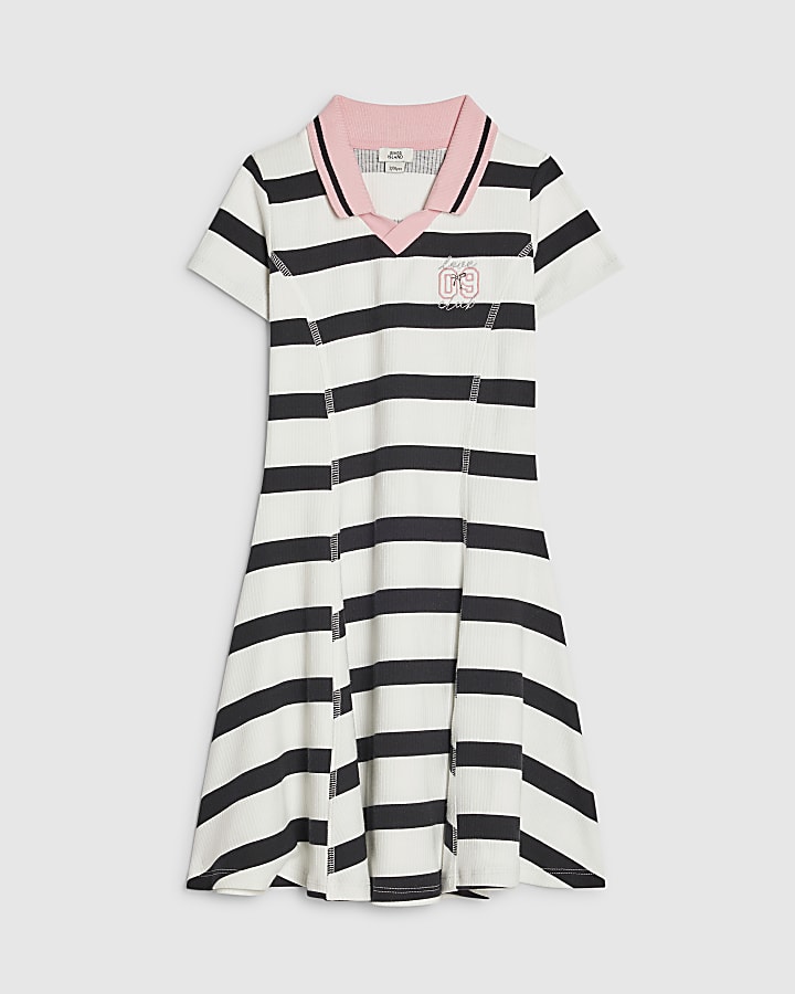 Girls Black Stripe Polo Dress