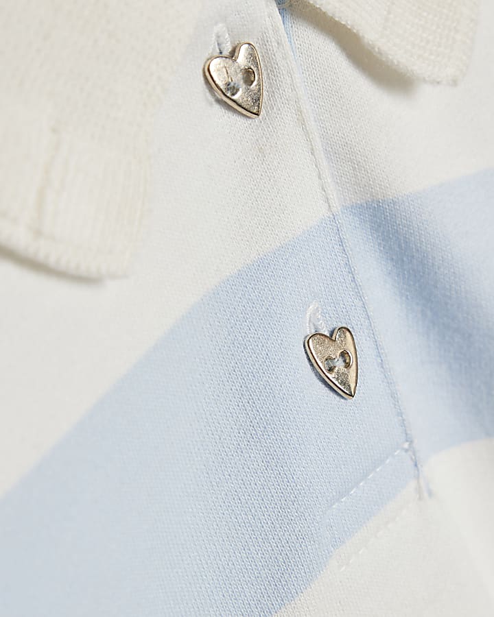 Mini Girls Blue Stripe Polo Shirt Set