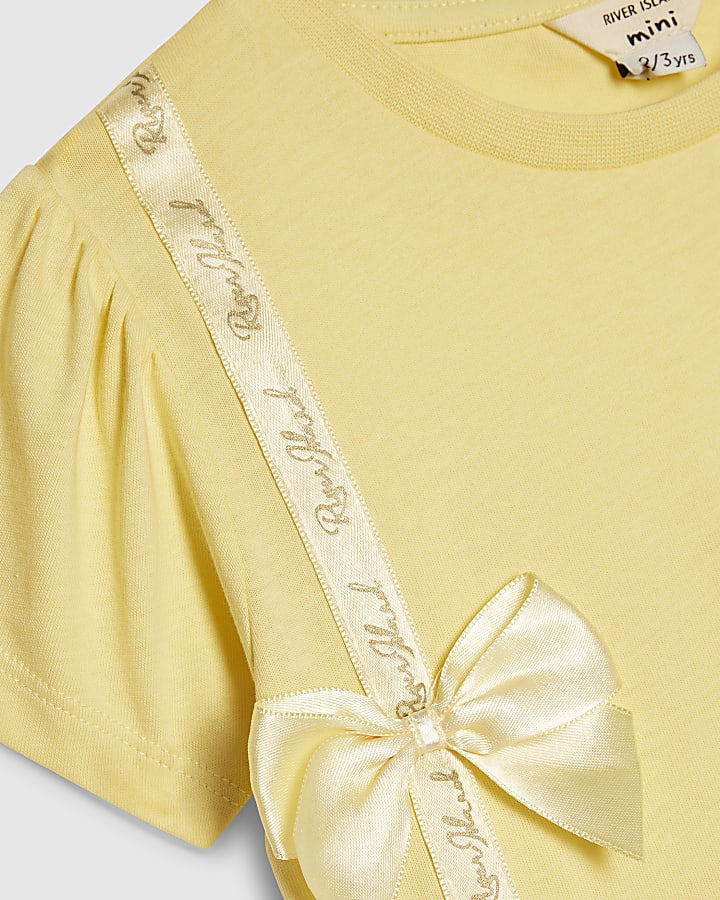 Mini Girls Yellow Satin Bow T-Shirt Set
