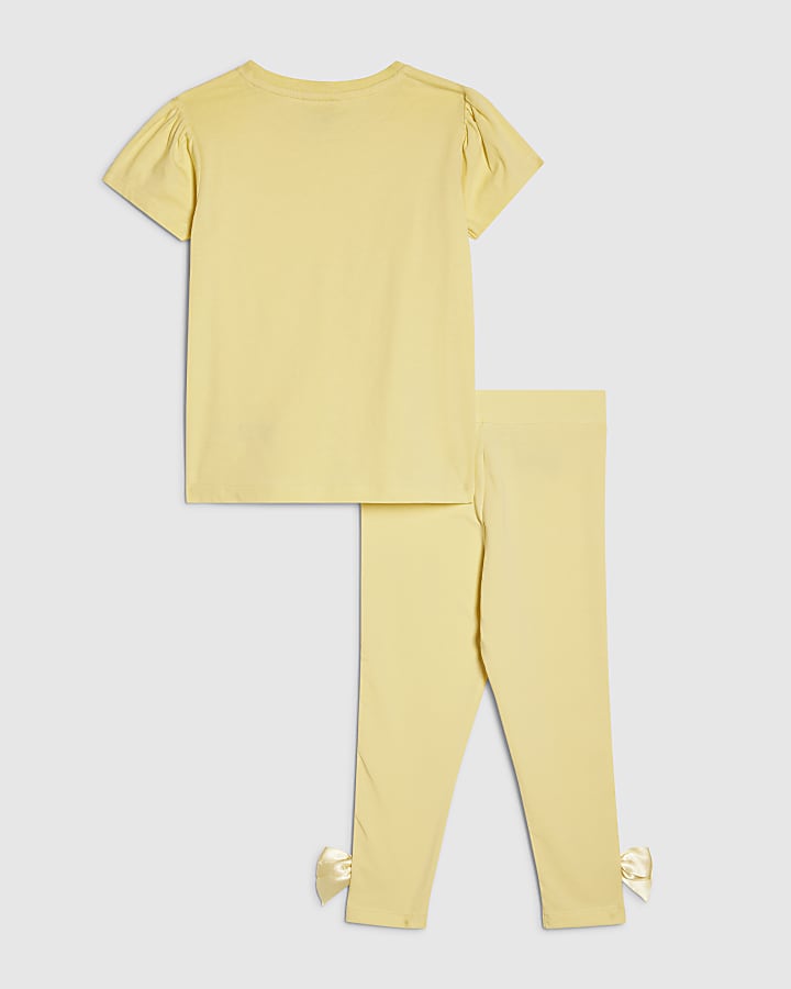 Mini Girls Yellow Satin Bow T-Shirt Set