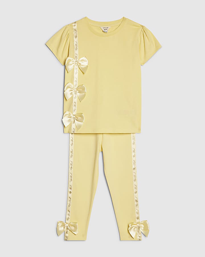 Mini Girls Yellow Satin Bow T-Shirt Set