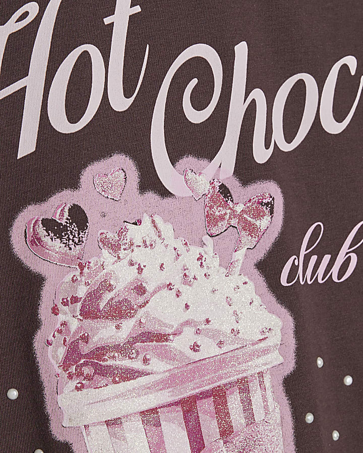 Girls Brown Hot Choc Print T-Shirt