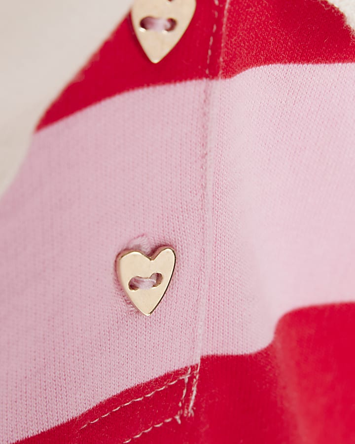 Mini Girls Pink Stripe Polo Shirt Set