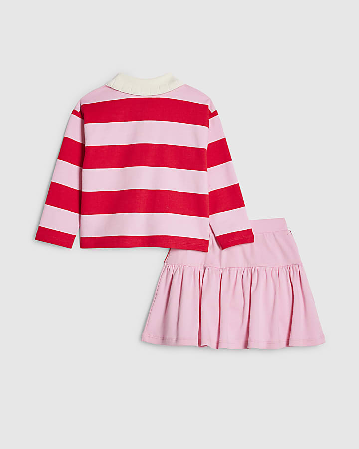Mini Girls Pink Stripe Polo Shirt Set