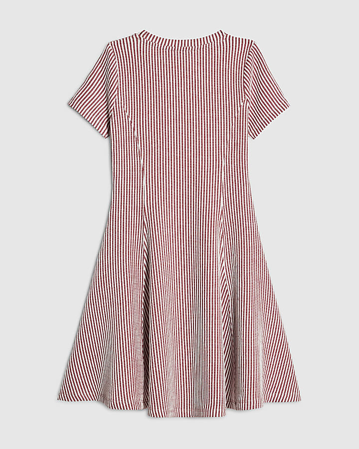 Girls Red Stripe Button Dress
