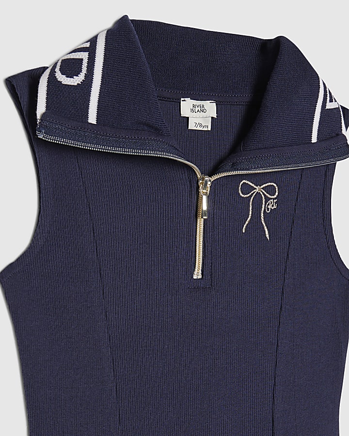 Girls Navy Oversized Collar Dress