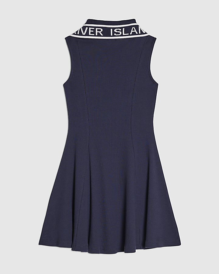 Girls Navy Oversized Collar Dress