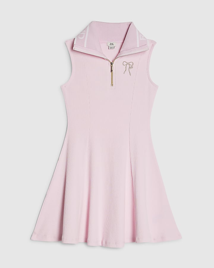 Girls Pink Oversized Collar Dress