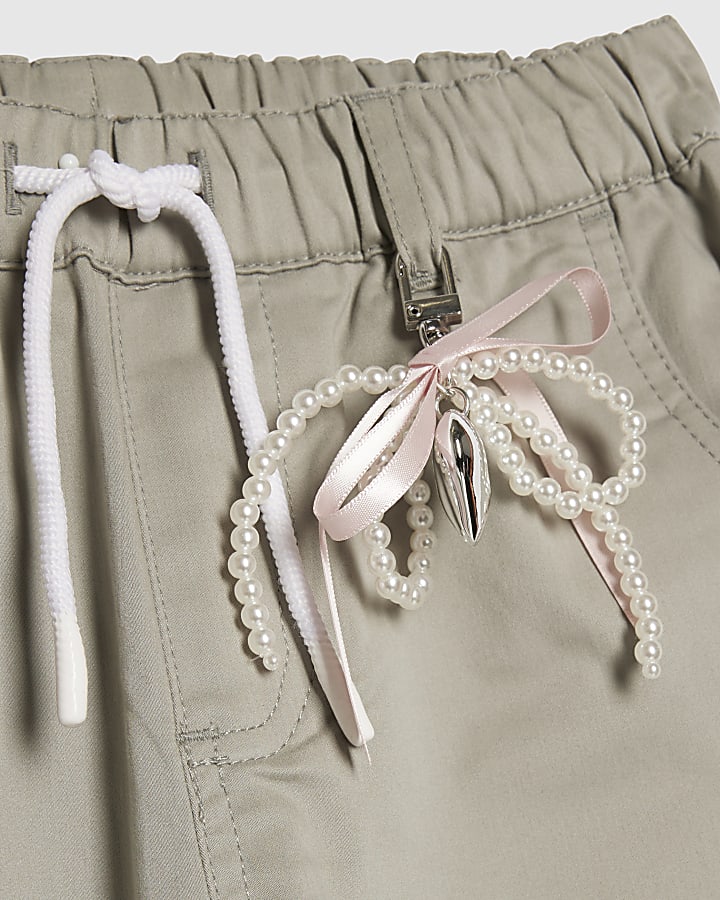 Girls Khaki Twill Keyring Cargo Trousers