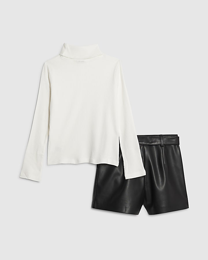 Girls Cream Roll Neck Top Set