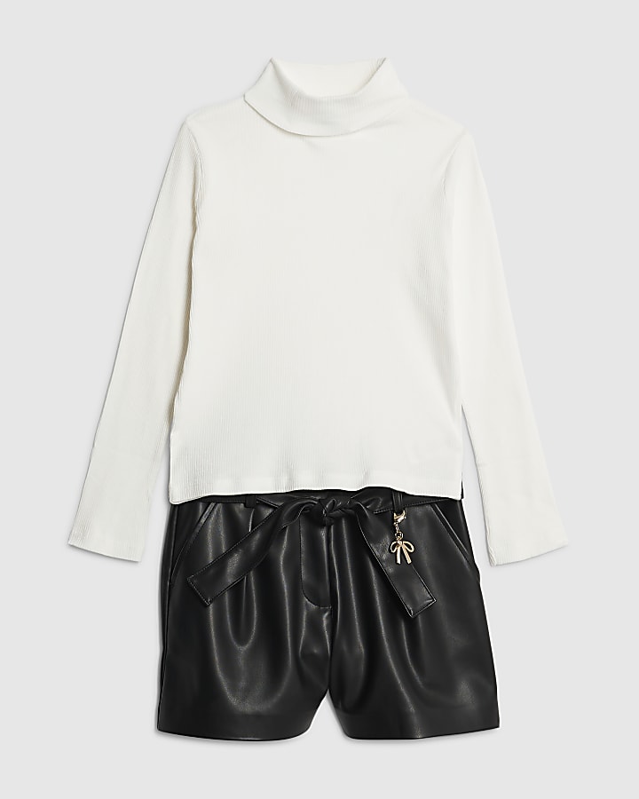 Girls Cream Roll Neck Top Set