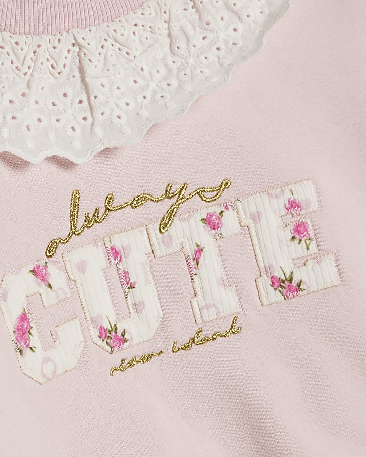 Mini Girls Pink Collared Sweatshirt Set