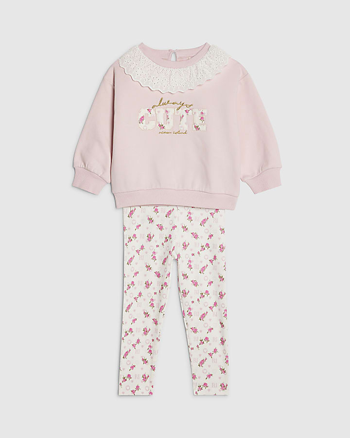 Mini Girls Pink Collared Sweatshirt Set