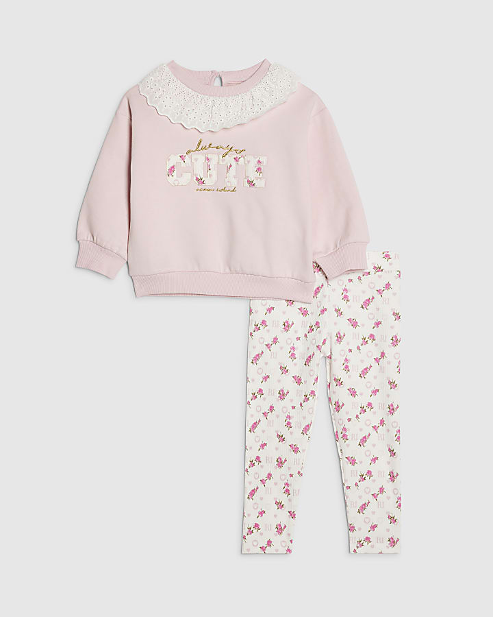 Mini Girls Pink Collared Sweatshirt Set