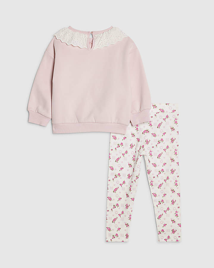 Mini Girls Pink Collared Sweatshirt Set
