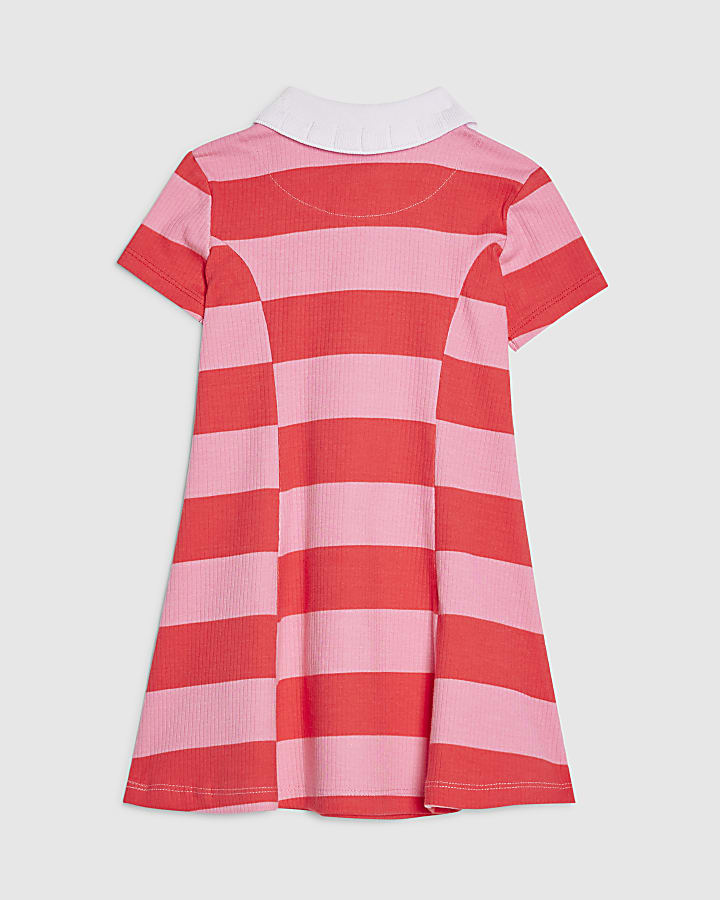 Mini Girls Pink Stripe Bow Polo Dress