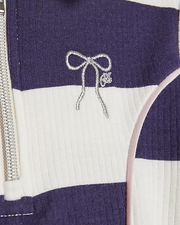 Mini Girls Navy Rugby Stripe Bow Polo Dress