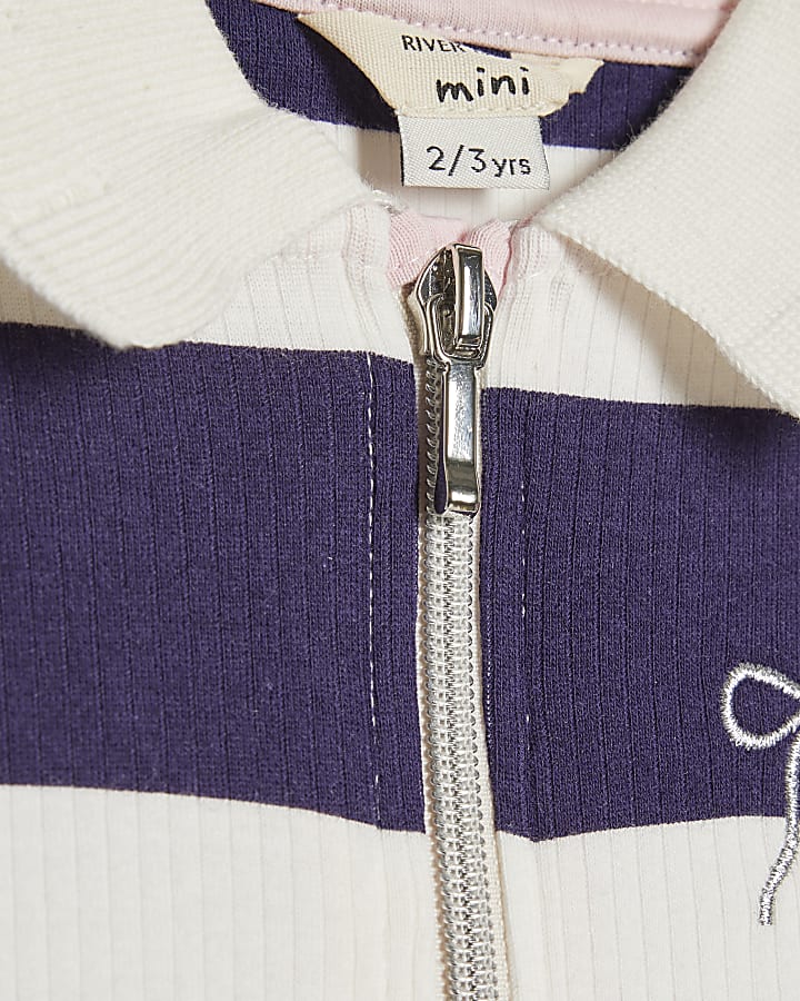 Mini Girls Navy Rugby Stripe Bow Polo Dress