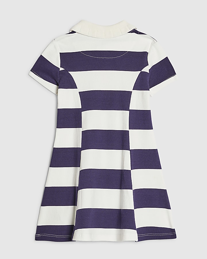 Mini Girls Navy Rugby Stripe Bow Polo Dress