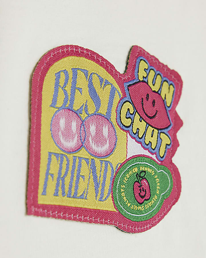 Mini Girls Cream Badged Stripe T-Shirt Set