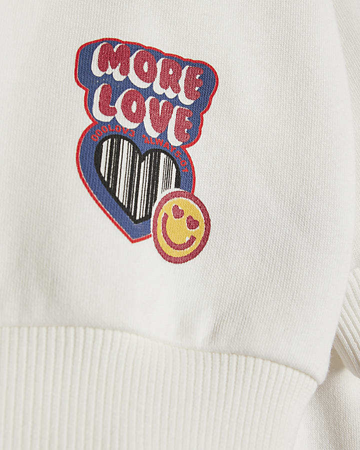 Mini Girls Cream Badged Sweatshirt Set