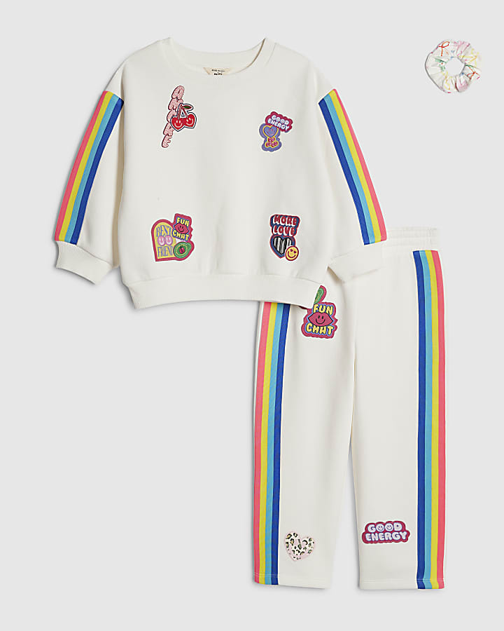 Mini Girls Cream Badged Sweatshirt Set