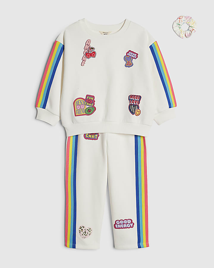 Mini Girls Cream Badged Sweatshirt Set
