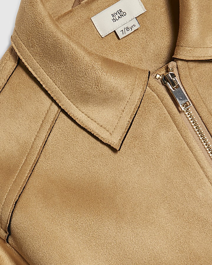 Girls Brown Faux Suede Bomber Jacket