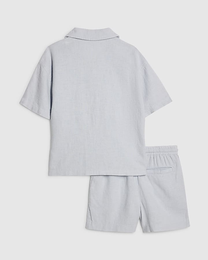 Mini Boys Blue Linen Look Shirt Set