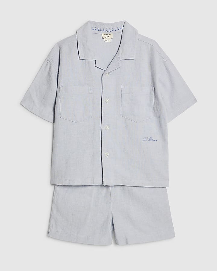 Mini Boys Blue Linen Look Shirt Set