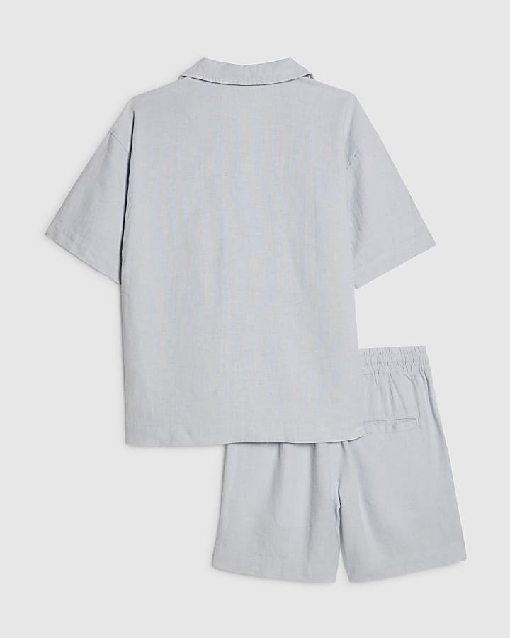 Boys Blue Linen Look Shirt Set