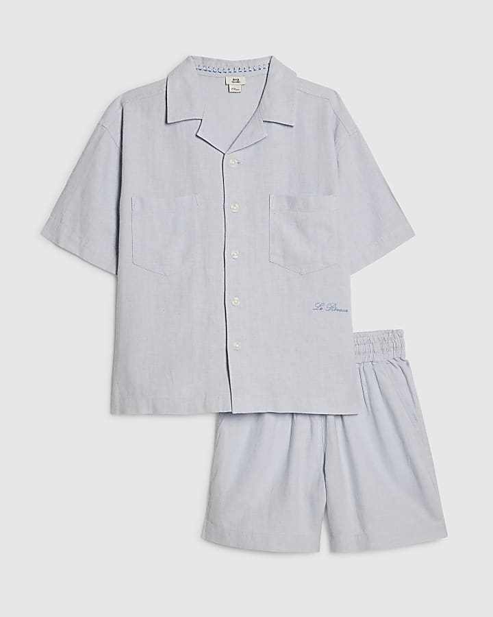 Boys Blue Linen Look Shirt Set