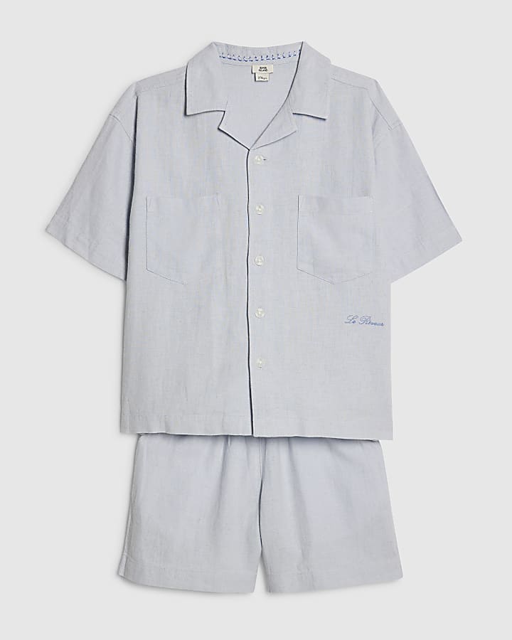 Boys Blue Linen Look Shirt Set