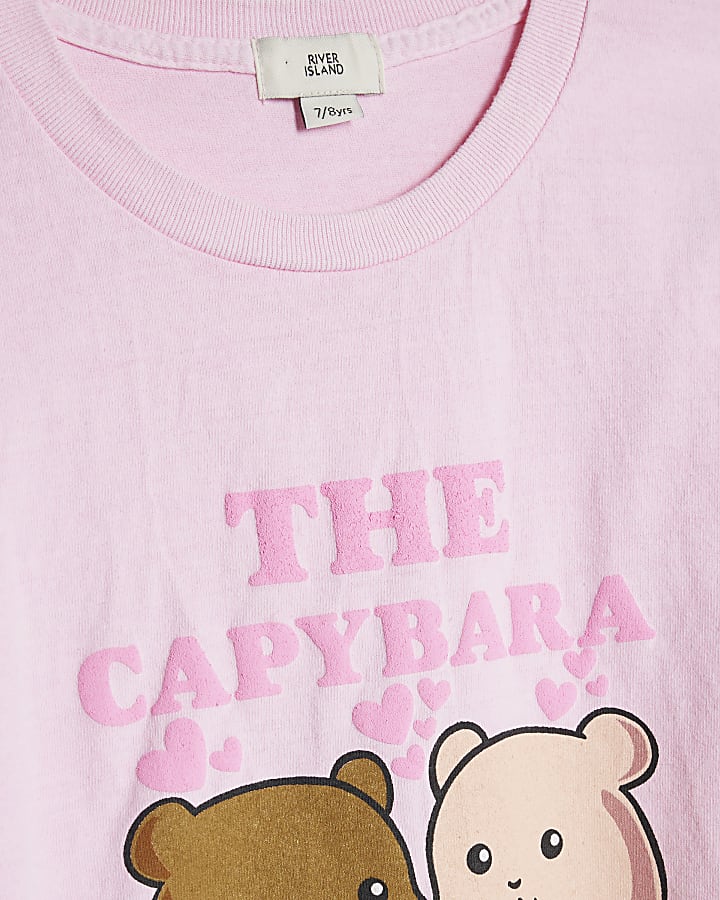 Girls Pink Capybara Boba Club T-Shirt
