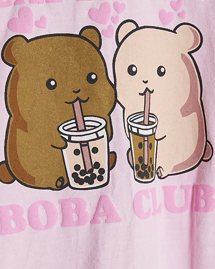 Girls Pink Capybara Boba Club T-Shirt