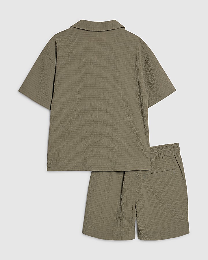 Boys Khaki Textured Shirt Set