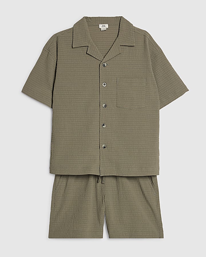 Boys Khaki Textured Shirt Set