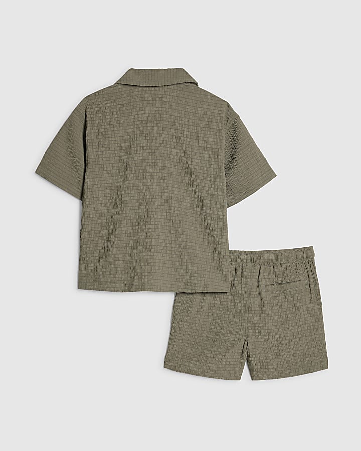 Mini Boys Khaki Textured Shirt Set