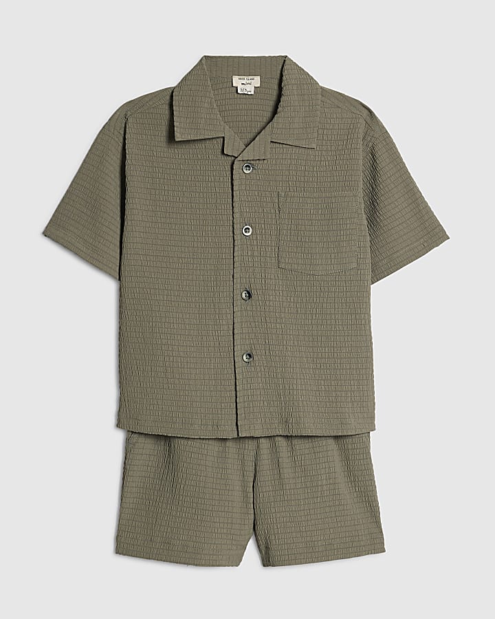 Mini Boys Khaki Textured Shirt Set