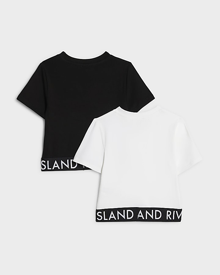 Girls Black RI Waistband Pack Of 2 T-Shirts