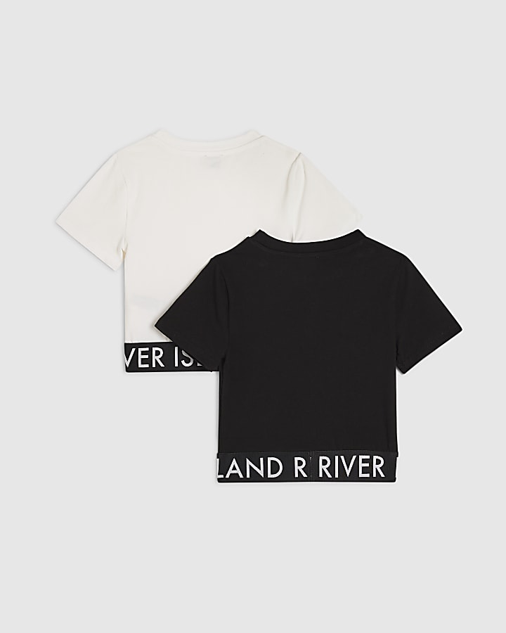 Girls Black RI Waistband Pack Of 2 T-Shirts