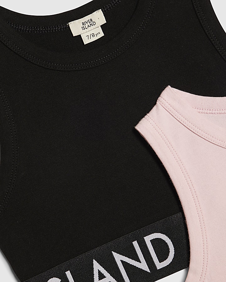 Girls Black And Pink Tank Top 2 Pack