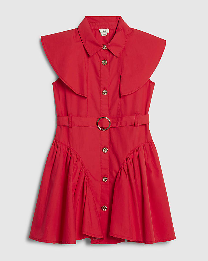 Girls Red Poplin Prom Dress