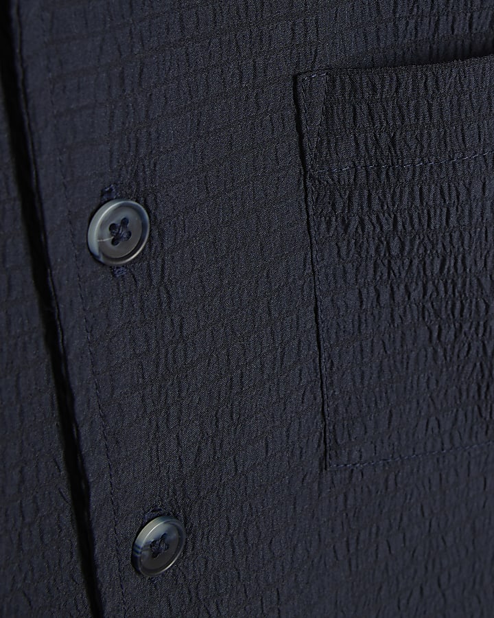 Boys Navy Textured Shirt Set