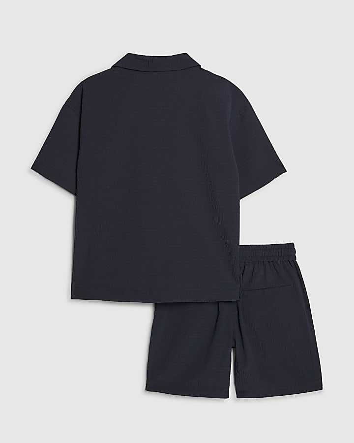 Boys Navy Textured Shirt Set