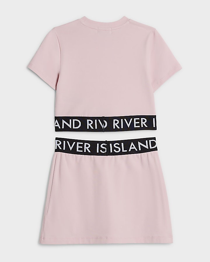 Girls Pink RI Waistband T-Shirt And Skort Set